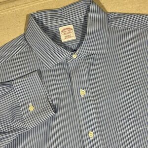 Brooks Brothers Mens Dress Shirt 16 1/2-36 Blue Striped Regular Fit Non-Iron